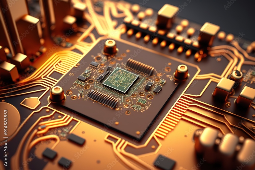 Aufkleber gold circuit board with a processor chip.