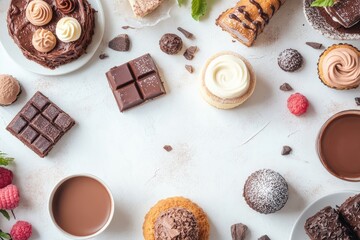 Chocolate and Pastry Assortment with Hot Chocolate and Raspberries