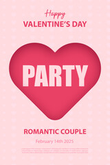 Valentine's day party poster template with paper heart