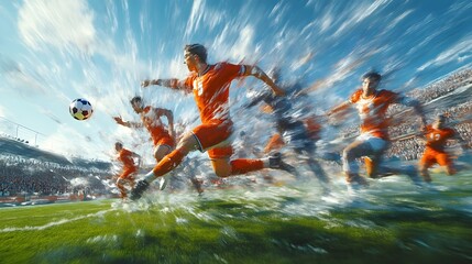 Dynamic Impressionist Football Match with Colliding Players and Cheering Crowds