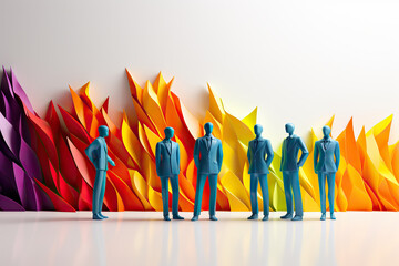 generated illustration of  leader stands out among a group of silhouetted businessmen