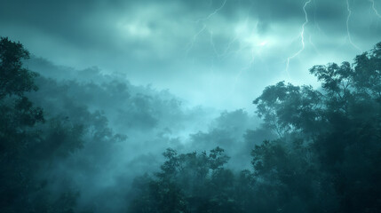 Fototapeta premium A stormy sky with a lightning bolt in the distance