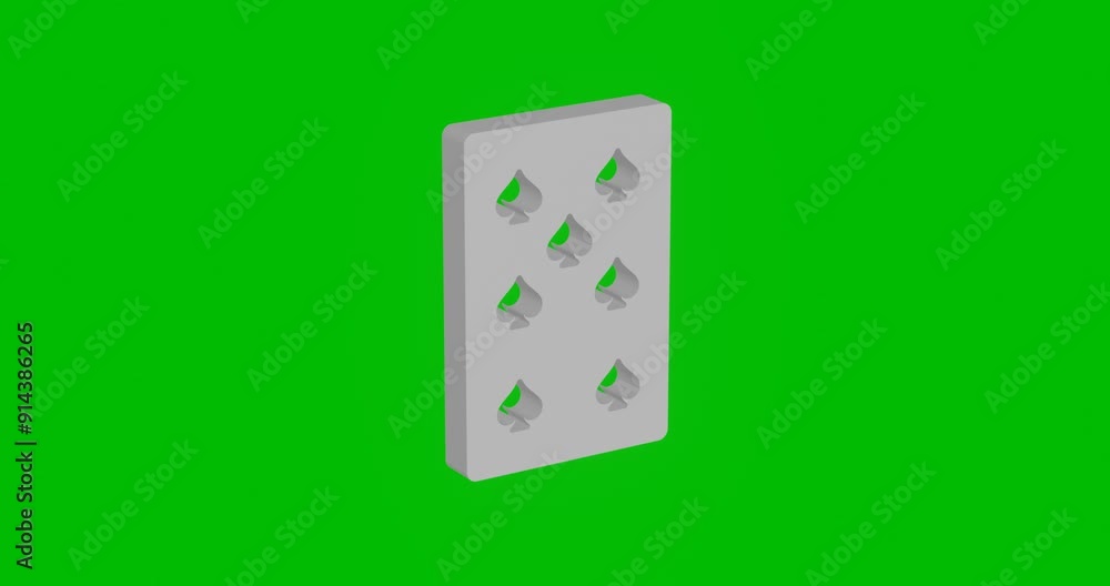 Poster animation of rotation of a white seven of spades playing card with shadow. simple and complex rotati
