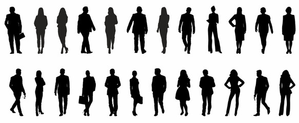 set of business people silhouette, man and woman working team isolated on white background	