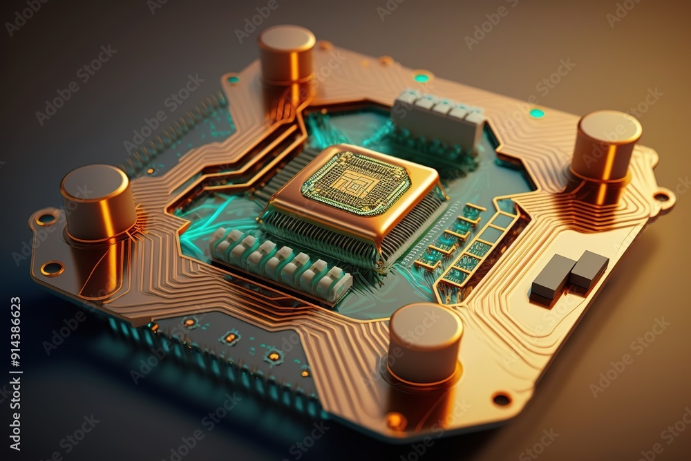 Aufkleber golden circuit board with processor chip.