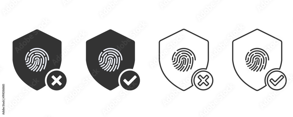 Poster Fingerprint on a shield with a checkmark icon. Flat and line icon. security system and protect data. Vector illustration design for web, UX, UI, and app.