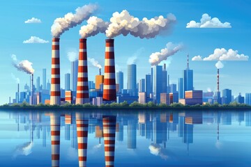Obraz premium A power plant with smokestacks releases steam into the atmosphere