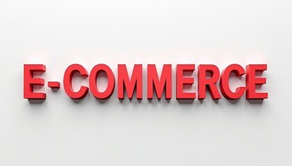 Bold red text 'E-COMMERCE' on a light gray background