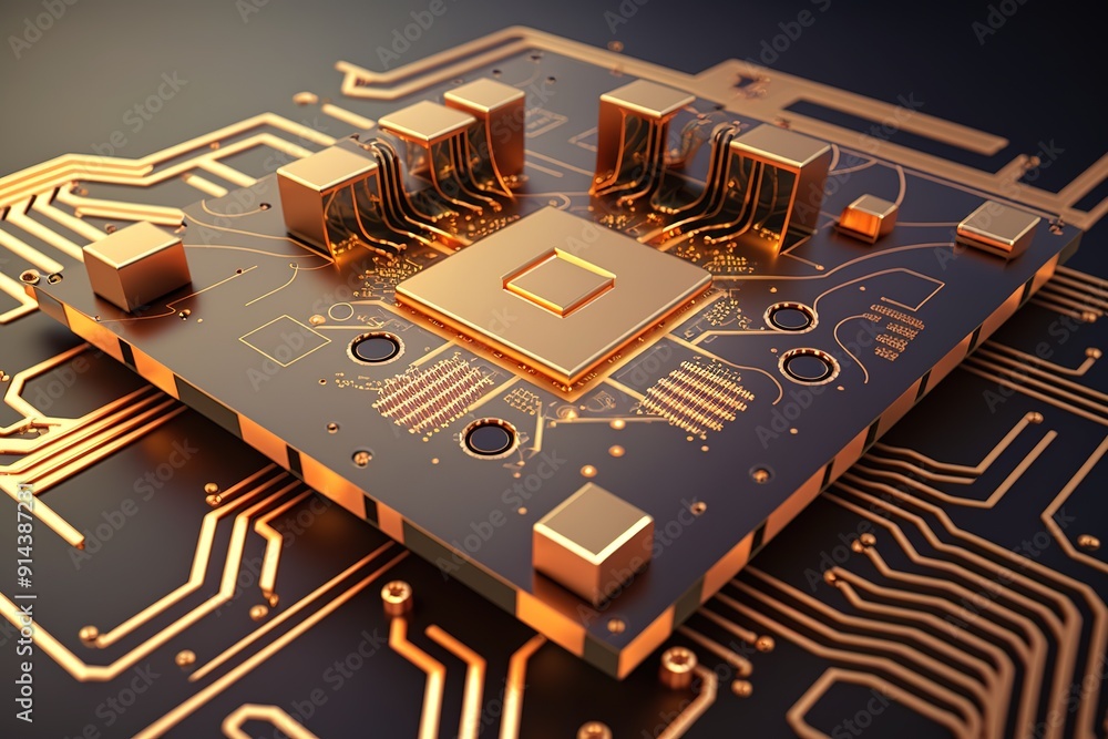 Poster golden cpu on a circuit board.