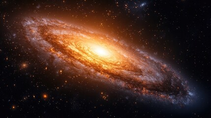 Fototapeta premium A spiral galaxy shines brightly in the dark expanse of space