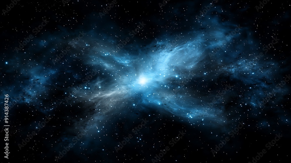 Poster enchanted cosmic scene with star clusters and ethereal lights, offering a wide copy space for text a