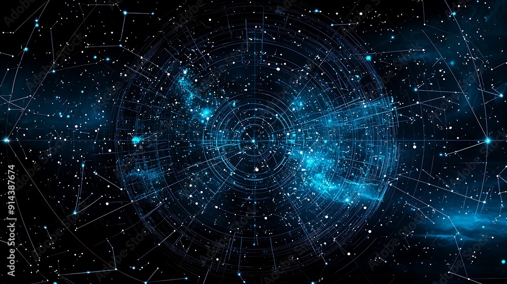 Poster 6. abstract star map with intricate constellations and zodiac symbols, featuring generous copy space