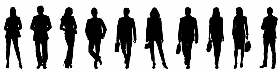 Set of business people silhouette, man and woman team, isolated on white background