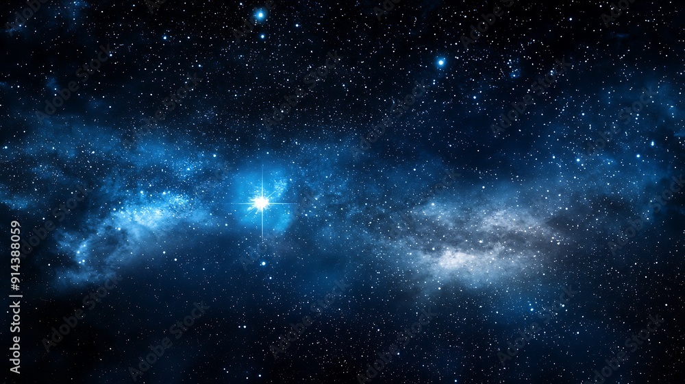 Poster mysterious night sky with bright constellations and planets, designed with a large copy space for te