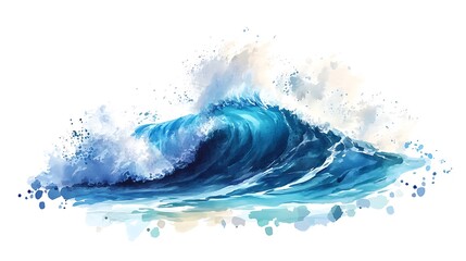 Watercolor Painting of a Large Ocean Wave Breaking