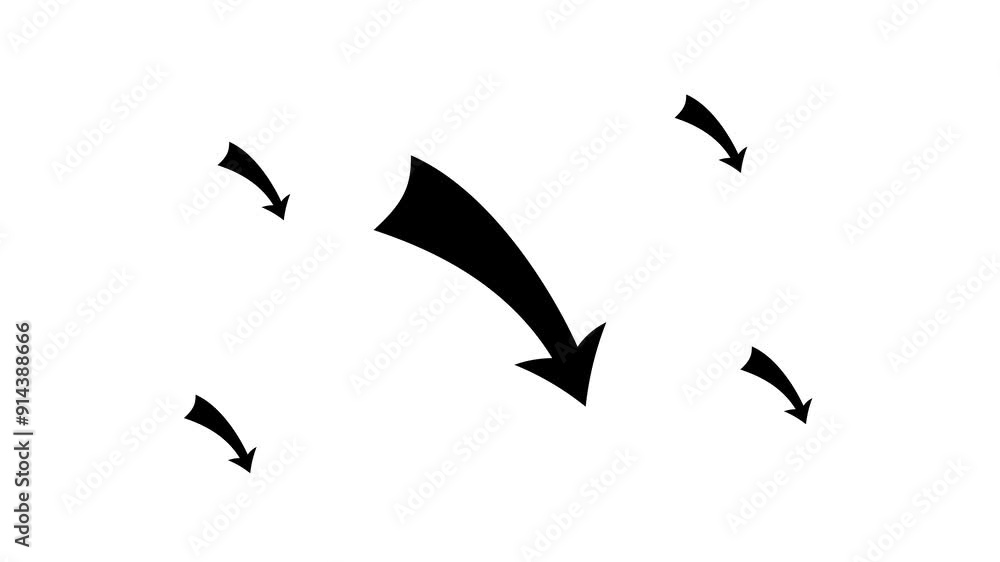 Poster zoom in and out animation the down arrow symbol. large black symbol in the center and four small sym
