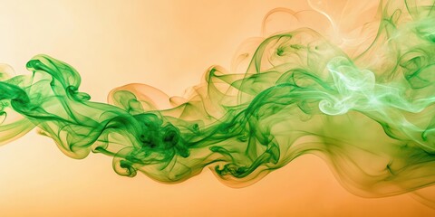 Abstract green smoke swirls on peach background with copy space, green, smoke, swirls, abstract, peach, background