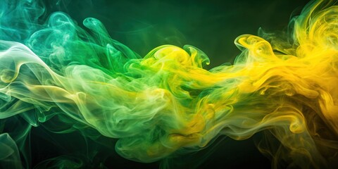 Obraz premium Abstract yellow and green smoke swirls on dark green background, abstract, yellow, green, smoke, swirls, dark, background
