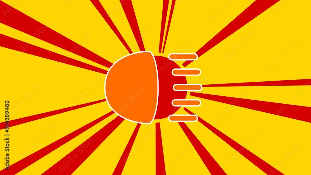 Poster headlight symbol on the background of animation from moving rays of the sun. large orange symbol inc