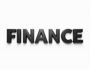 3D finance text in bold black letters on a white background.