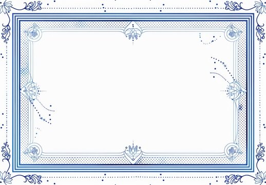 Blue and White Vector Style Blank Frame for Award or Certificate. Thin Border Design on a White Background, Ideal for Customization.