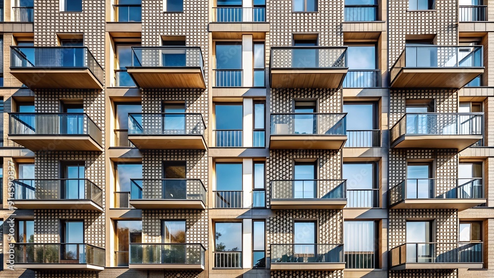 Aufkleber modern minimalist apartment building facade with geometric patterns generative ai