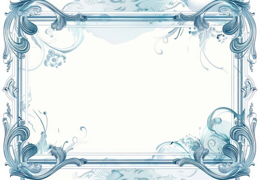 Blue and White Vector Style Blank Frame for Award or Certificate. Thin Border Design on a White Background, Ideal for Customization.