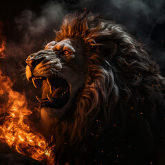 close up portrait of a engry lion