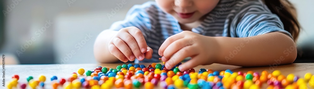 Aufkleber parent helping a child count with colorful beads, highlighting early math skills and interactive lea
