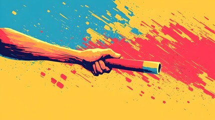 Baton Passed During Relay Race in Abstract Colorful