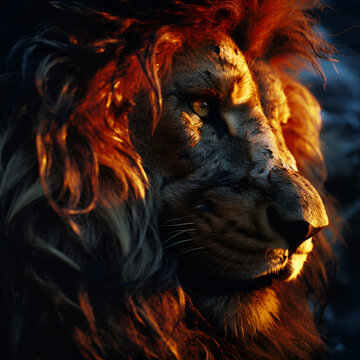 close up portrait of a engry lion