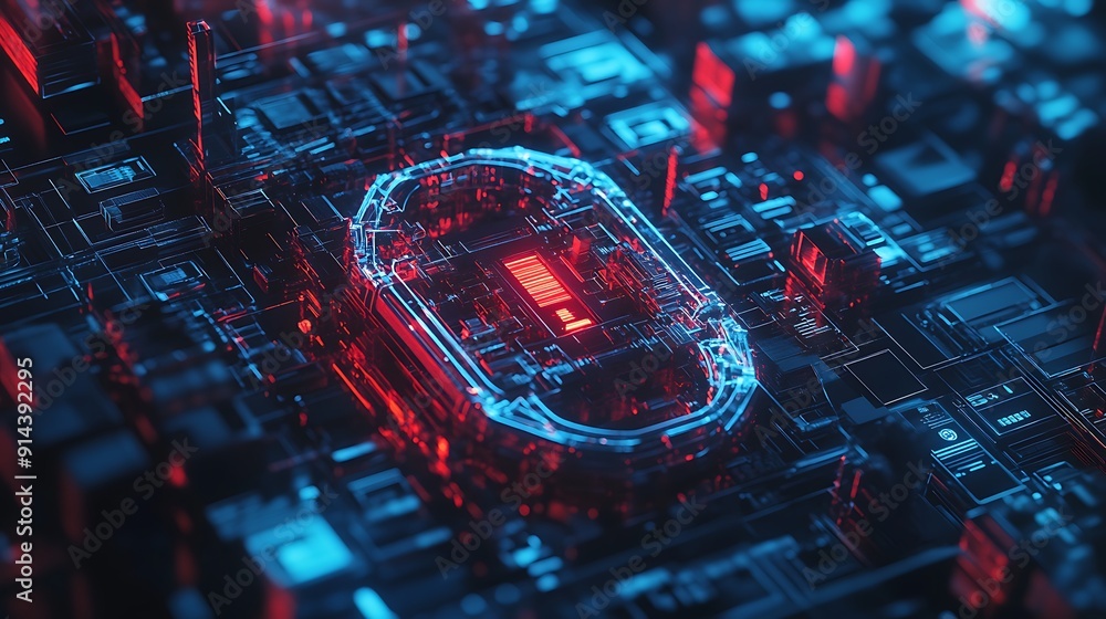 Poster abstract 3d rendering of a futuristic circuit board
