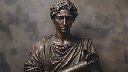 Bronze Sculpture of Pensive Roman Philosopher Holding Scroll