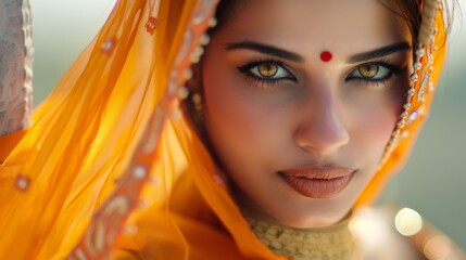 Beautiful Indian woman in an orange sari