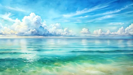 Fototapeta premium Azure Tranquility: A Serene Watercolor Seascape AI Generated
