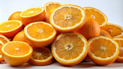 Fototapeta premium A Pile of Juicy Orange Slices, Close-up, Macro Photography, Citrus, Fruit, Food, Fresh
