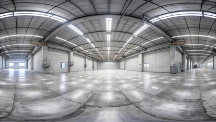 Industrial empty concrete studio with lights, 360 panorama VR environment map, industrial, empty, concrete, studio, lights