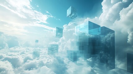 Glass Cubes Floating Above a Sea of Clouds