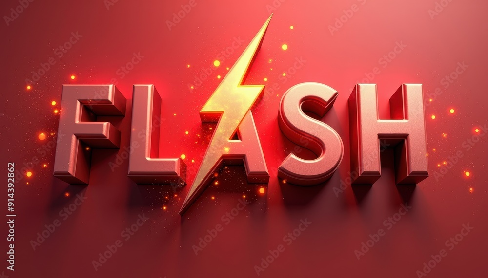 Poster bold 'flash' text with lightning bolt on a glowing red background