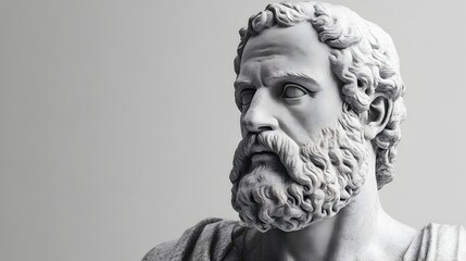 Stern Visage of Zeno of Citium Granite Bust with Focused Gaze in Stippled Style