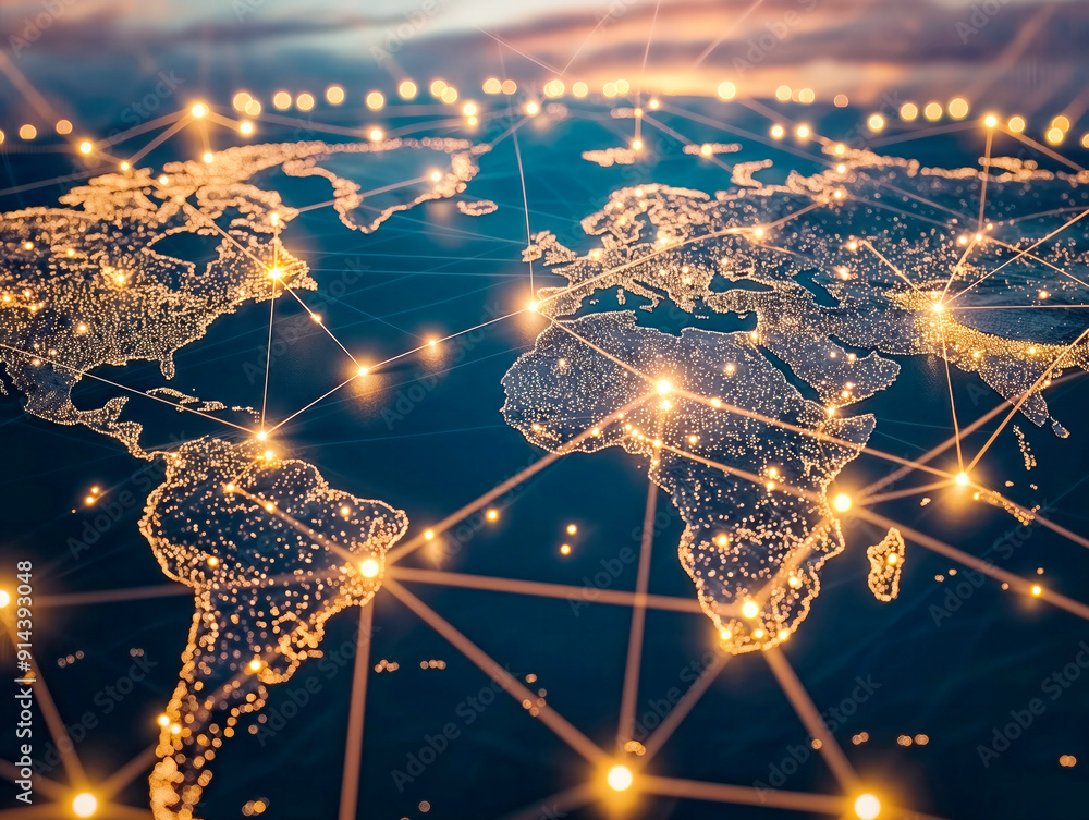 Wall mural a globe with a network of lines connecting it. the globe is lit up with a warm glow, giving the impr