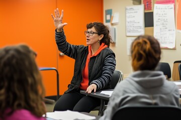 Engaging Classroom Discussion Led by Educator in Vibrant Learning Environment