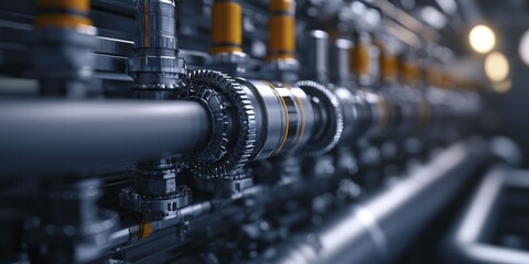 Fototapeta premium Detailed rendering of a complex mechanical system emphasizing precision engineering and innovation