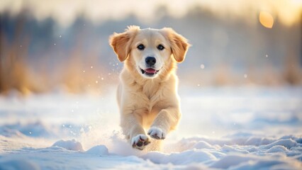 Golden Retriever Frolicking in a Snowy Meadow  generative AI