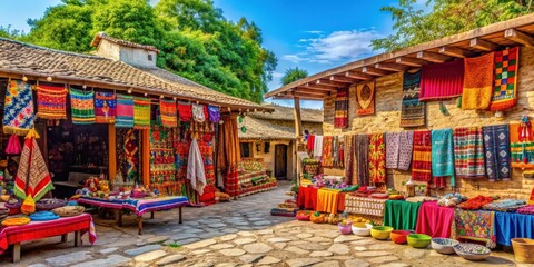 Fototapeta premium A picturesque village marketplace with colorful stalls selling handcrafted goods, village, marketplace