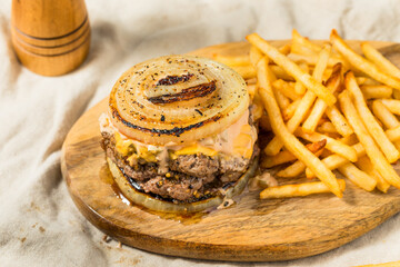 Homemade Flying Dutchman Cheeseburger with an Onion Bun