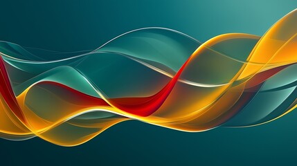 Abstract glass background with wavy blue and orange ribbons on a yellow gradient
