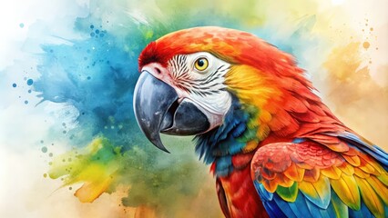 Obraz premium Vibrant watercolor of a macaw parrot , macaw, parrot, watercolor,vibrant, colorful, bird, wildlife, tropical, exotic, painting