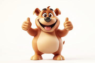 3D design style cartoon character of a dog on a white background. The cute fantasy animal concept features a happy, smiling dog showing a thumbs up gesture.
