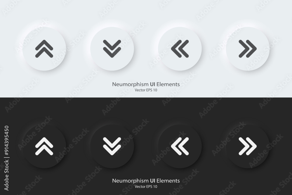 Fototapete direction sign. a set of black and white round buttons with direction symbols. the arrow up, down, r